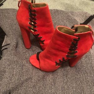 Red open toe shoes